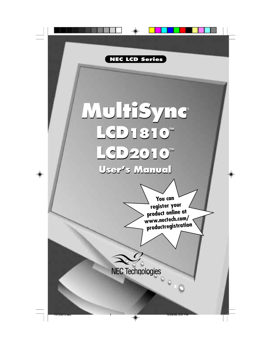 NEC LCD1810 user manual MultiSync 