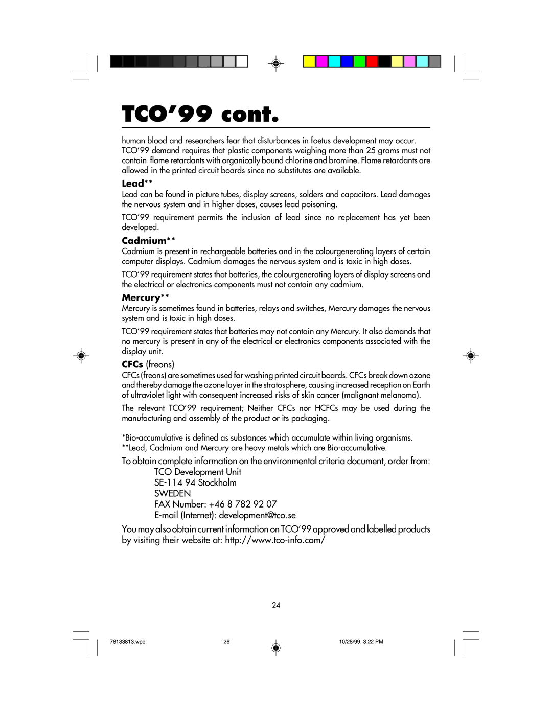 NEC LCD1810 user manual Lead, Cadmium, Mercury 