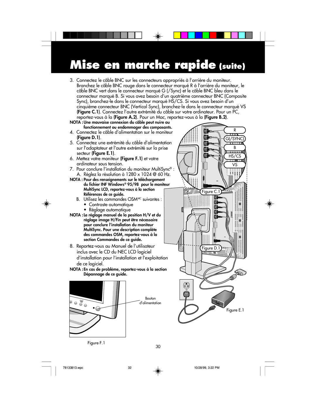 NEC LCD1810 user manual Reportez-vous au Manuel de l’utilisateur, Inclus avec le CD du NEC LCD logiciel 