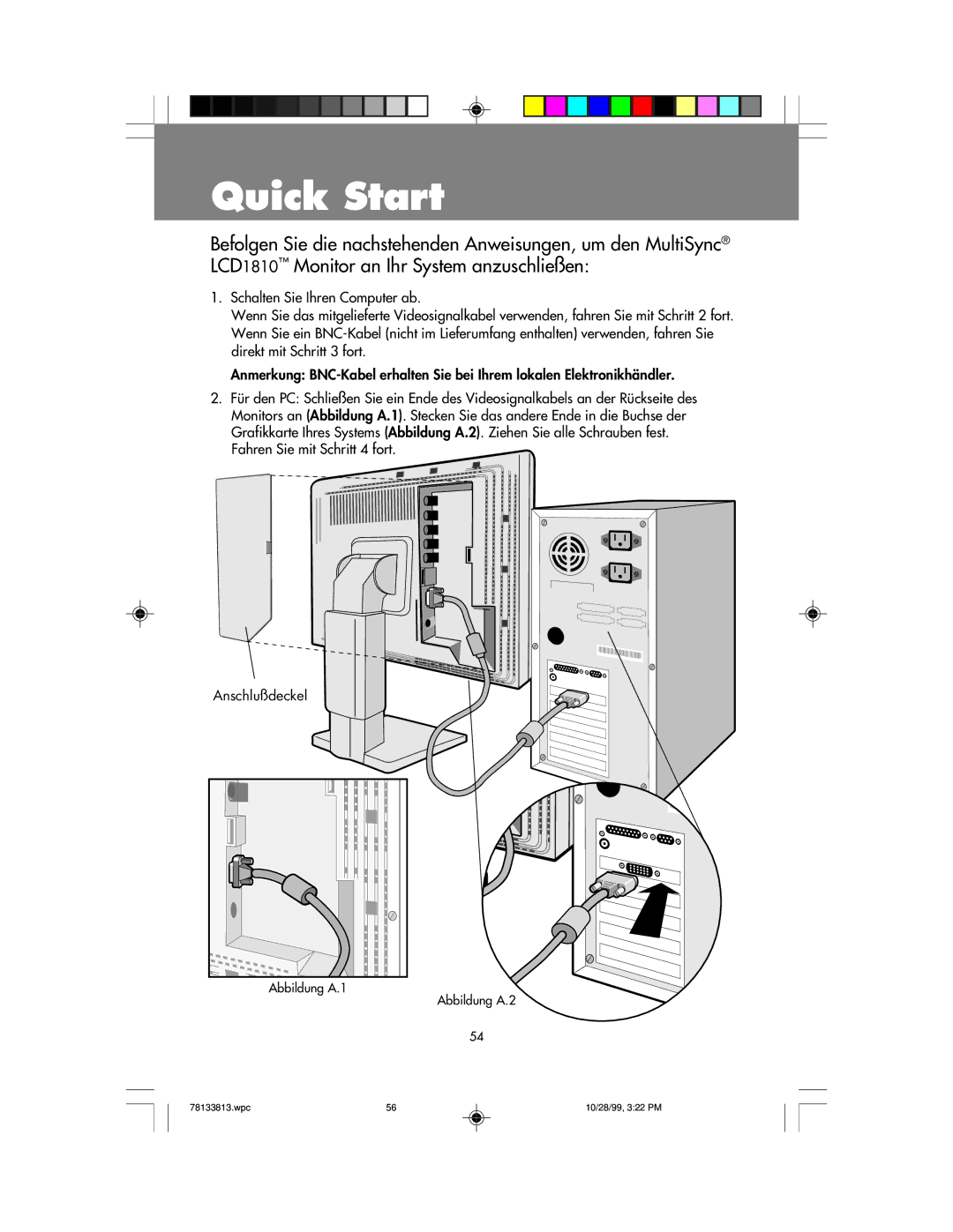 NEC LCD1810 user manual Quick Start 