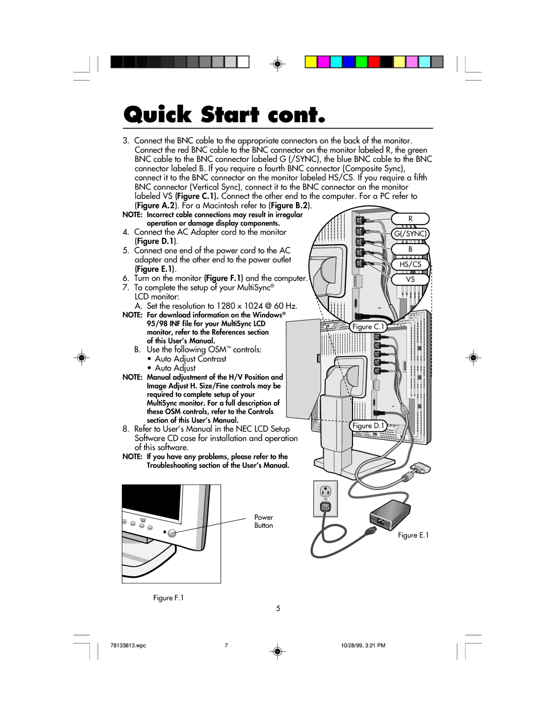 NEC LCD1810 user manual Connect the AC Adapter cord to the monitor, Use the following OSM controls Auto Adjust Contrast 