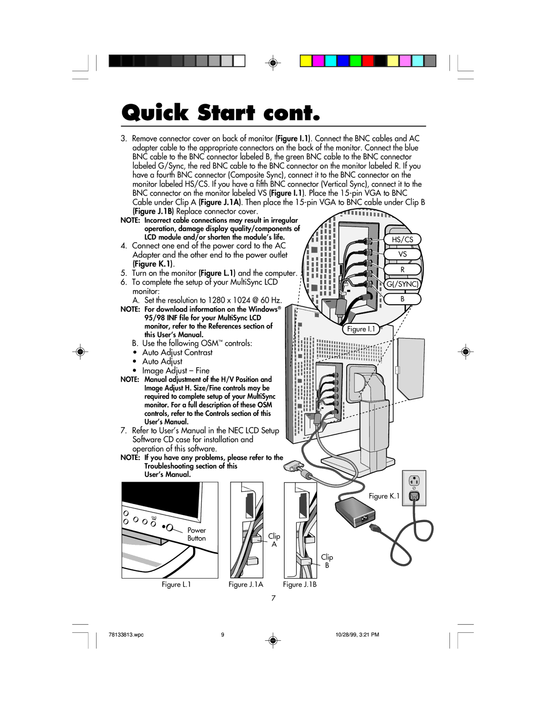 NEC LCD1810 user manual HS/CS Sync 