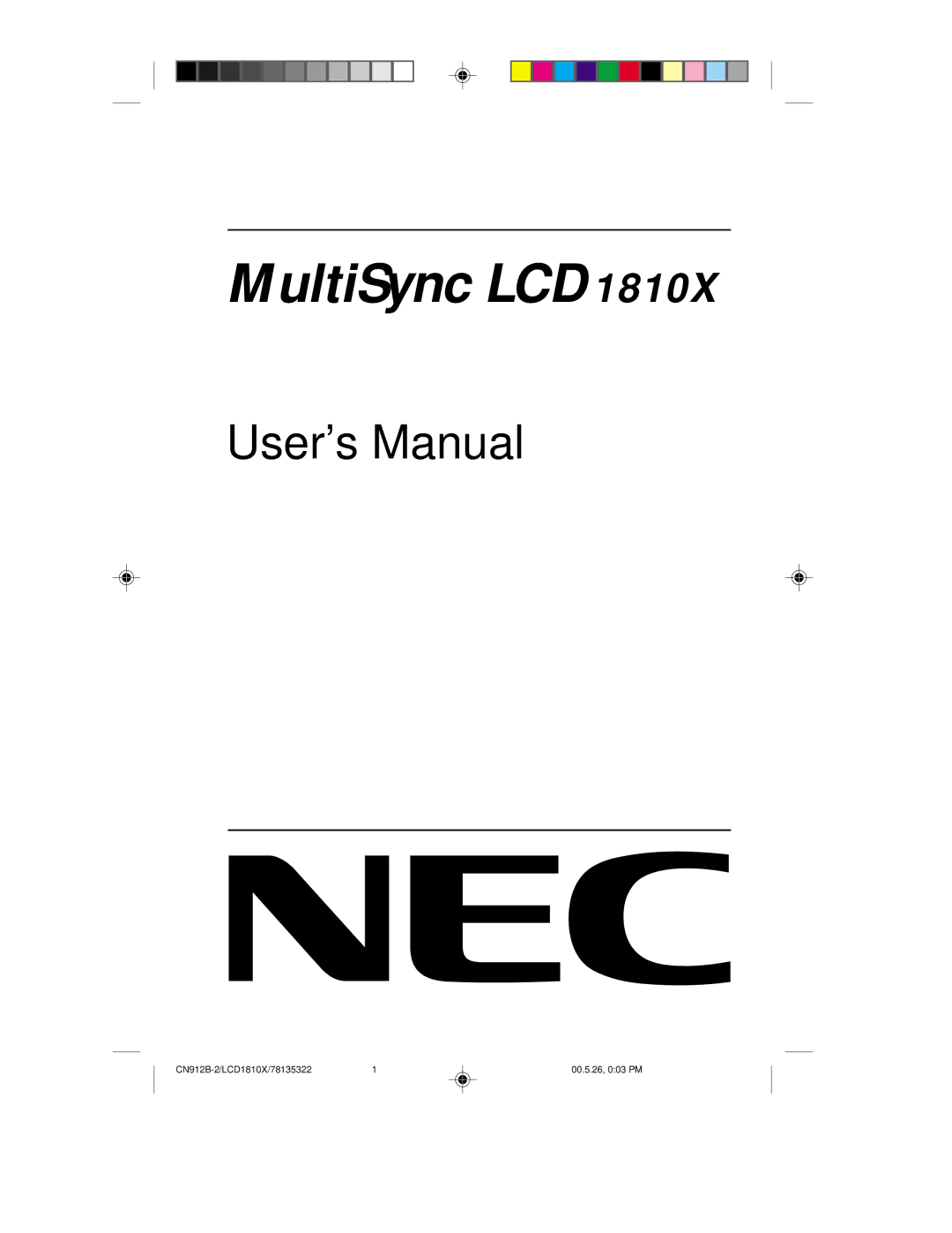 NEC user manual MultiSync LCD1810X 