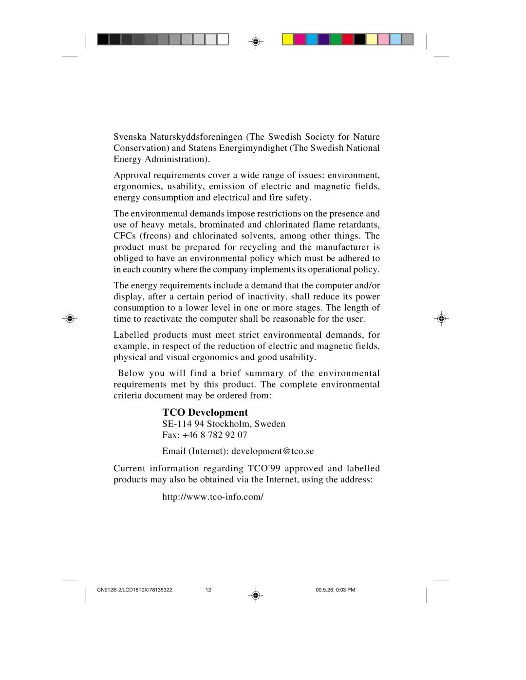 NEC LCD1810X user manual TCO Development 