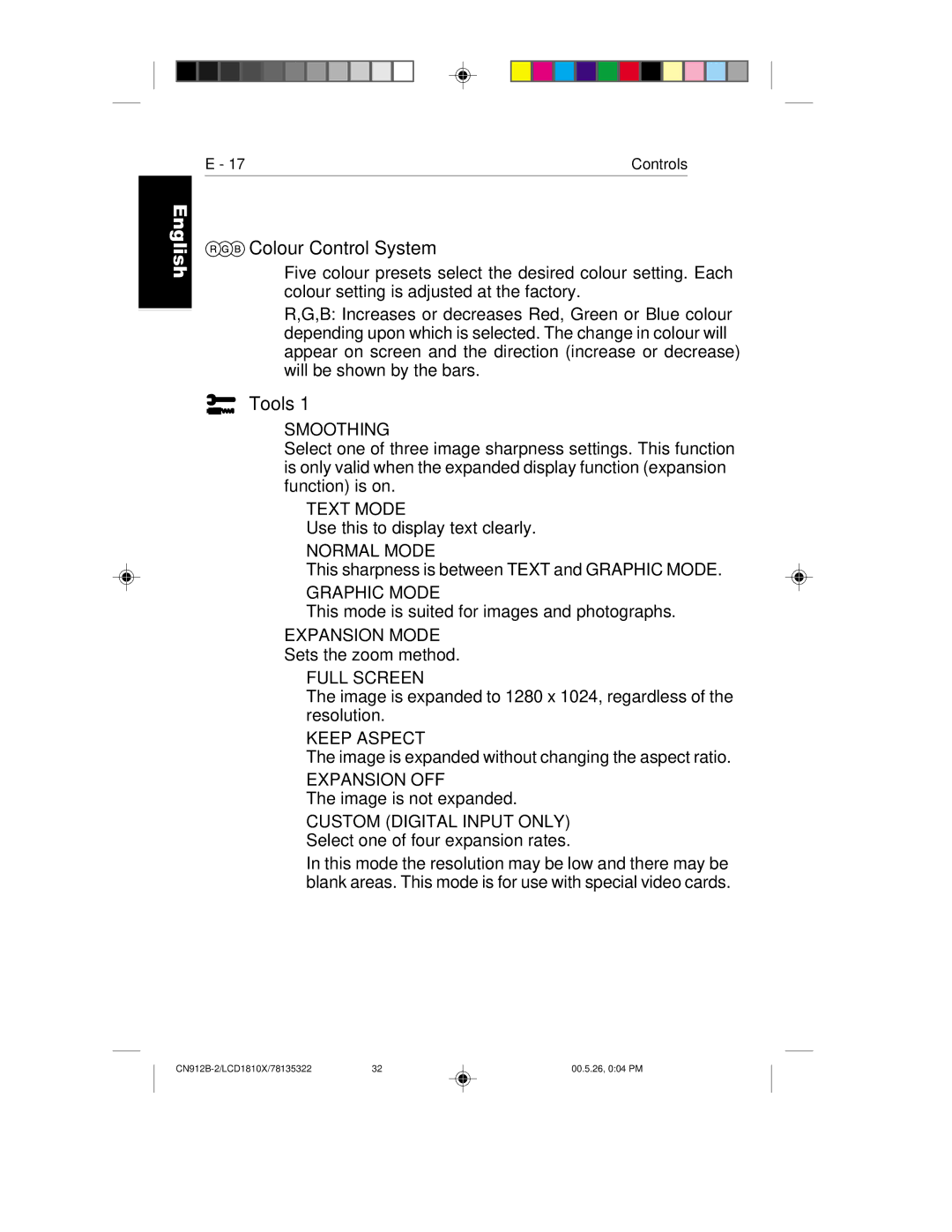 NEC LCD1810X user manual Tools, Smoothing 