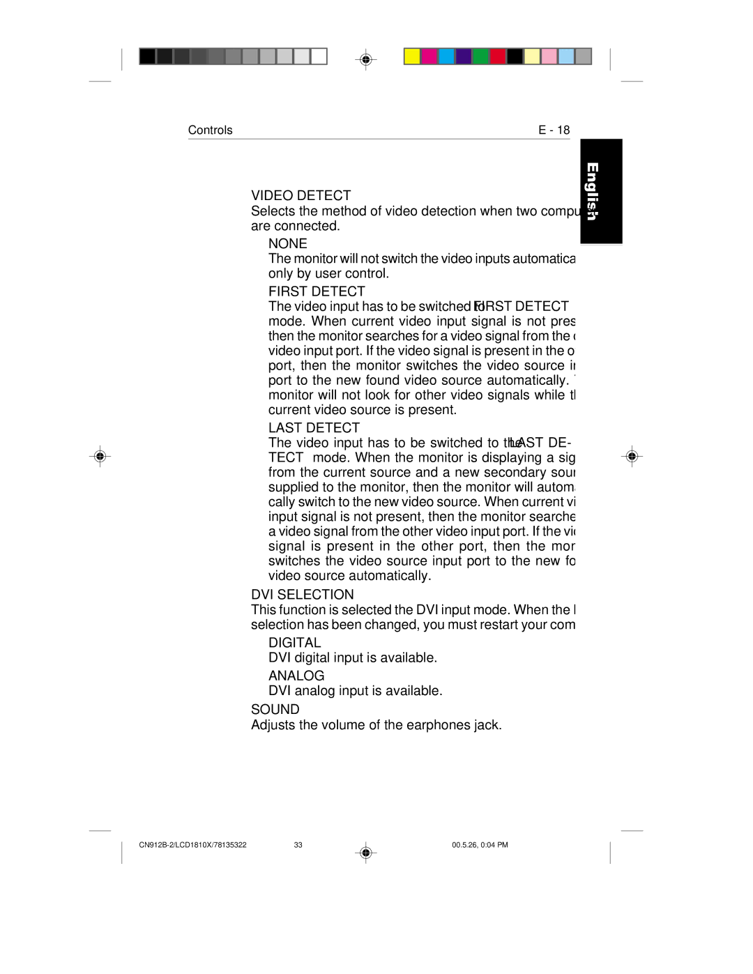 NEC LCD1810X user manual Video Detect 