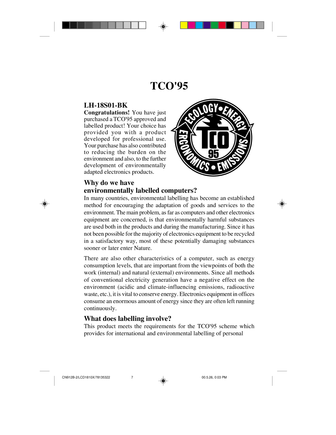 NEC LCD1810X user manual LH-18S01-BK, Why do we have Environmentally labelled computers?, What does labelling involve? 