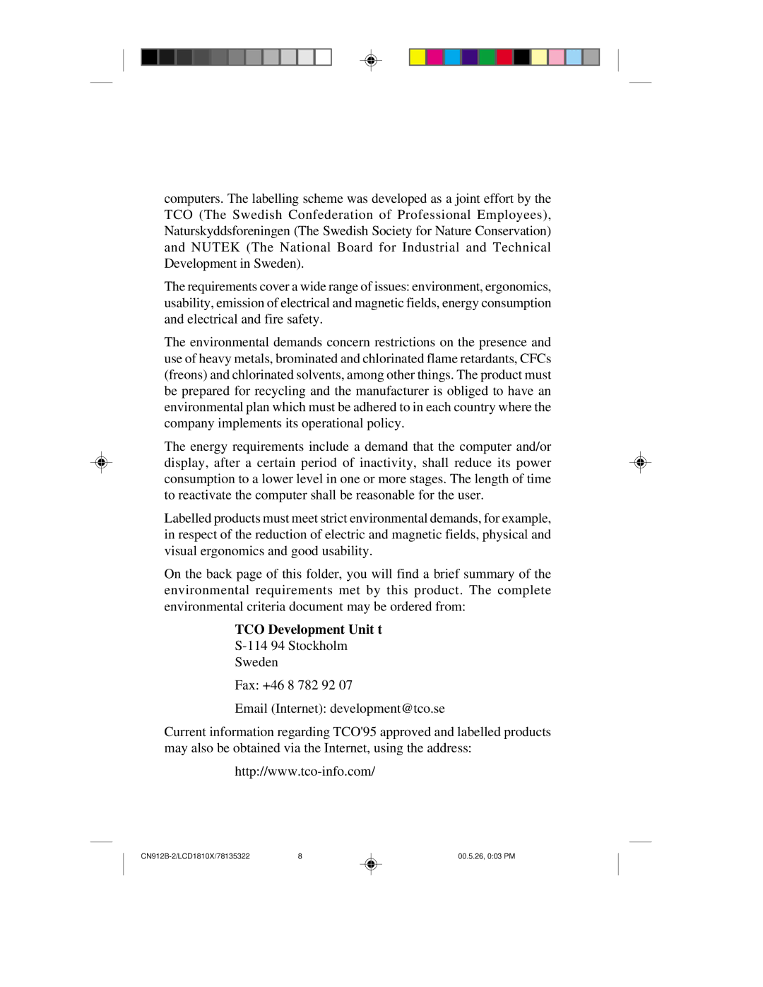 NEC LCD1810X user manual TCO Development Unit t 