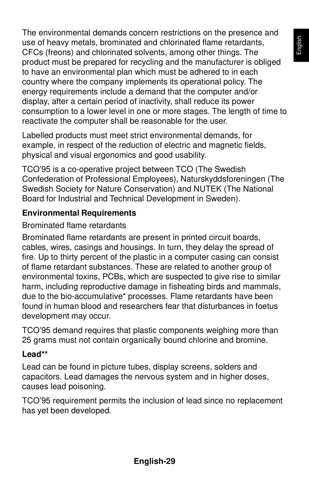 NEC LCD1830 user manual Environmental Requirements, English-29 