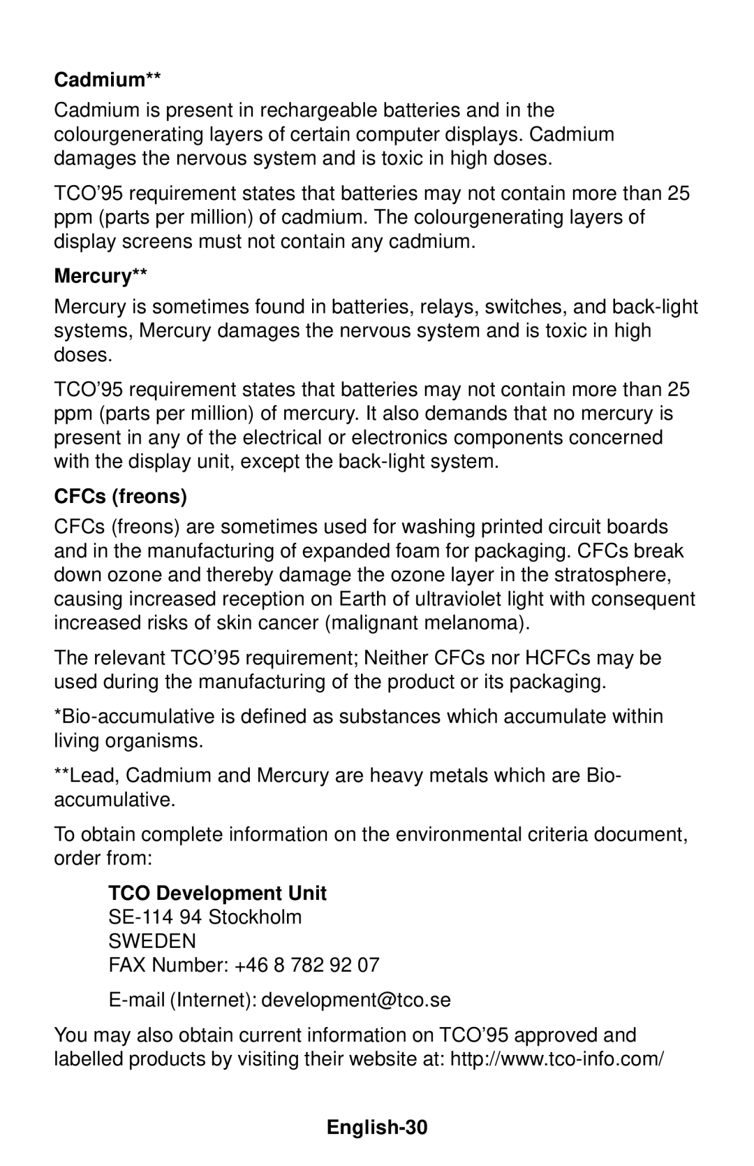 NEC LCD1830 user manual CFCs freons, English-30 