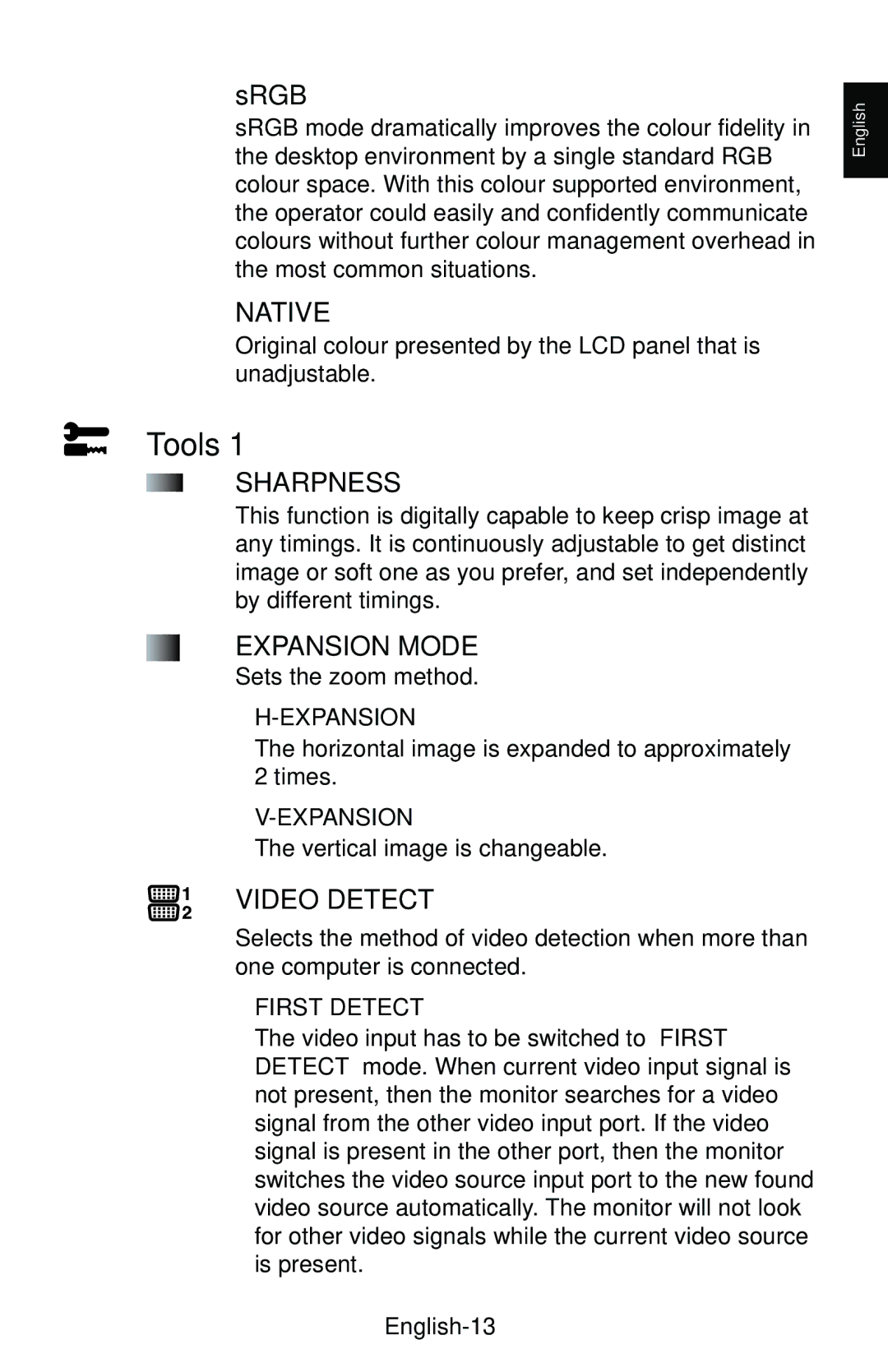 NEC LCD1850E user manual Tools, English-13 