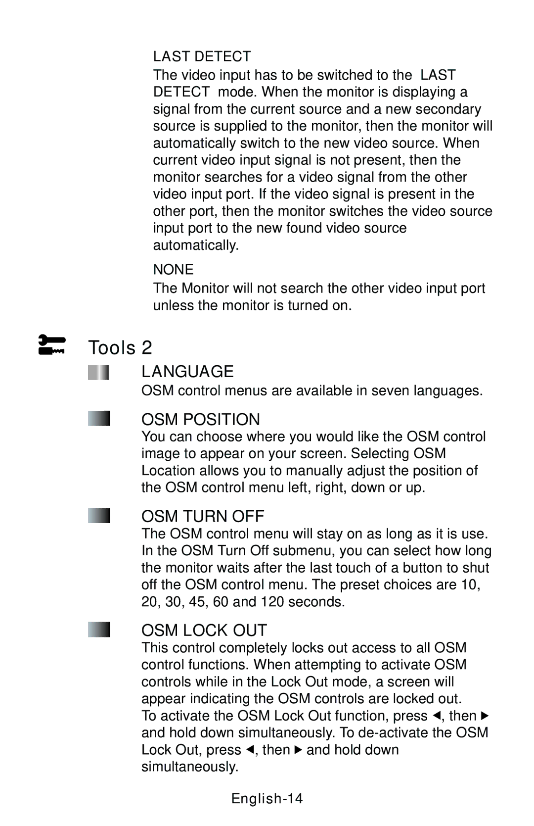 NEC LCD1850E user manual Last Detect, English-14 