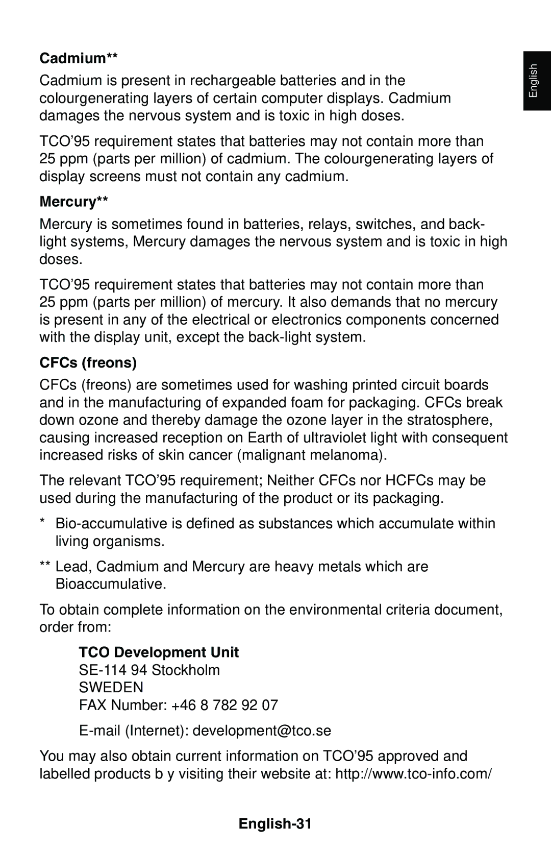 NEC LCD1850E user manual Cadmium, English-31 