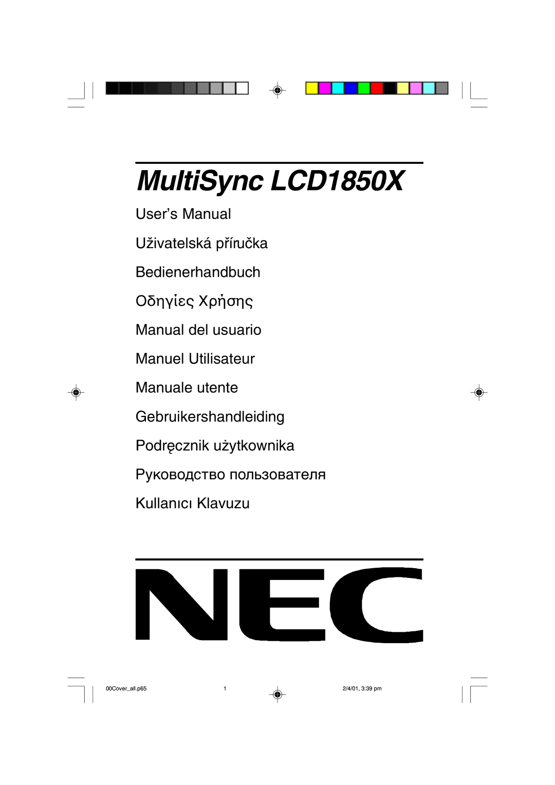 NEC user manual MultiSync LCD1850X 