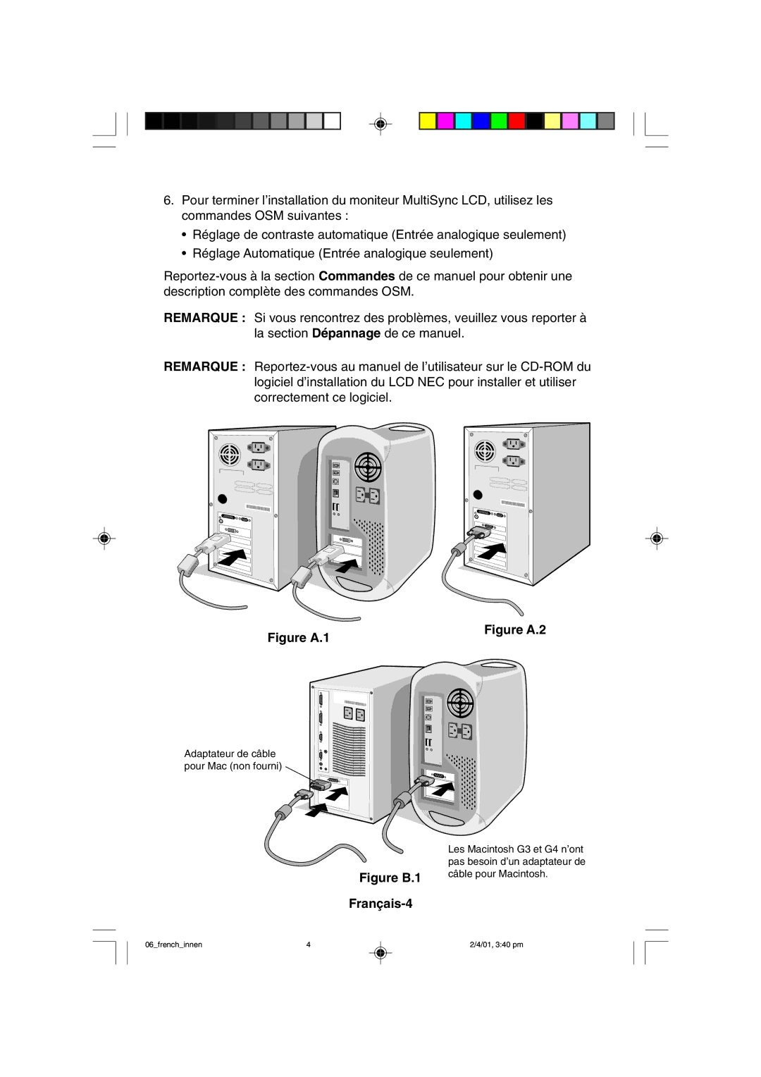 NEC LCD1850X user manual Figure B.1 Français-4 