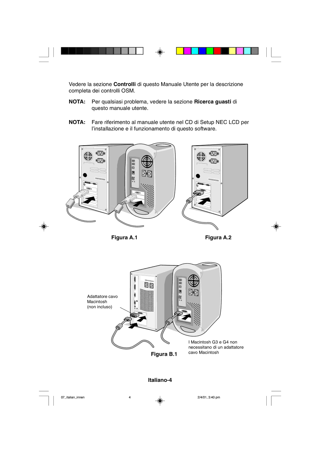 NEC LCD1850X user manual Figura B.1, Italiano-4 