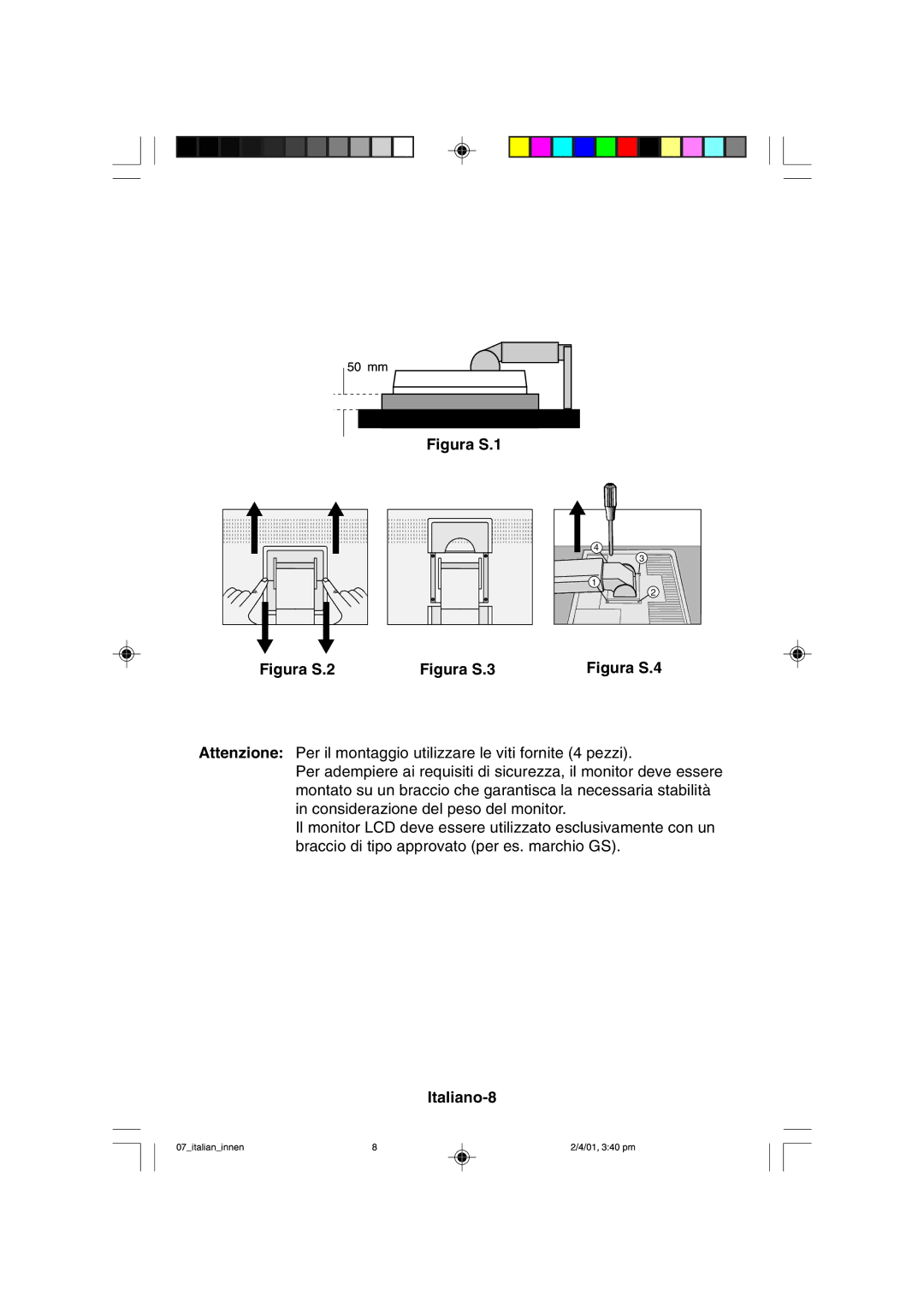 NEC LCD1850X user manual Figura S.4, Italiano-8 