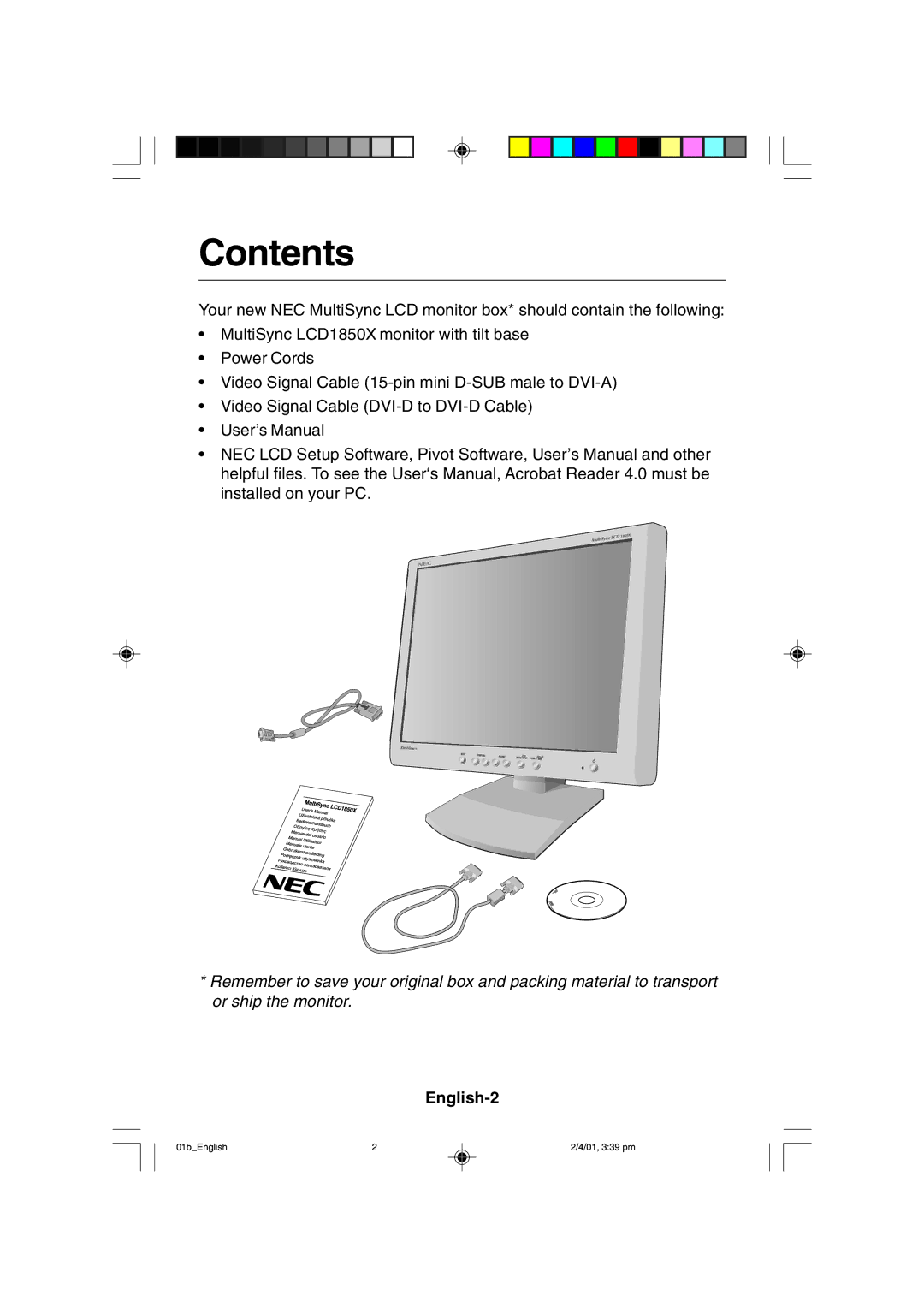 NEC LCD1850X user manual Contents 