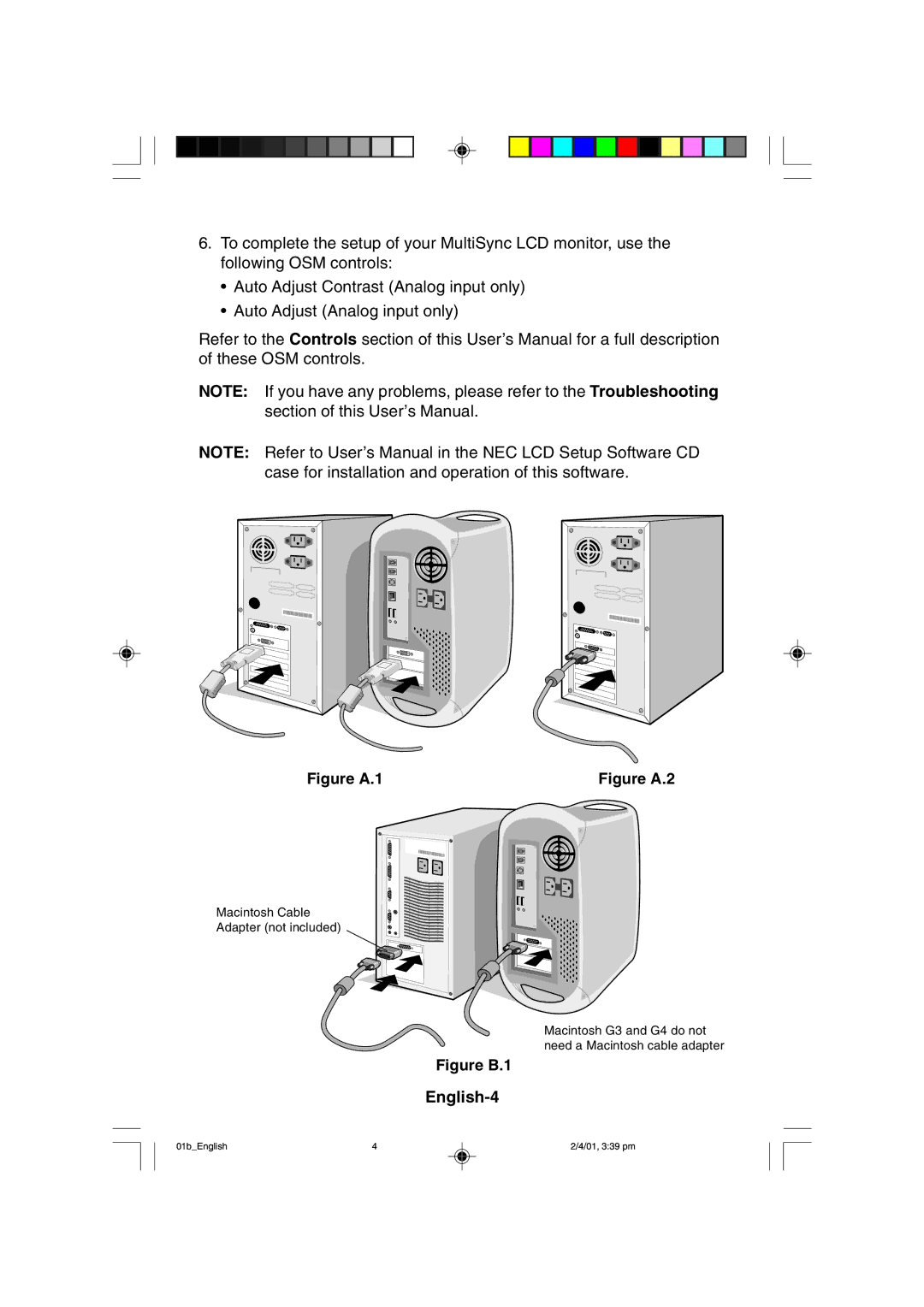 NEC LCD1850X user manual Figure A.1, Figure A.2 