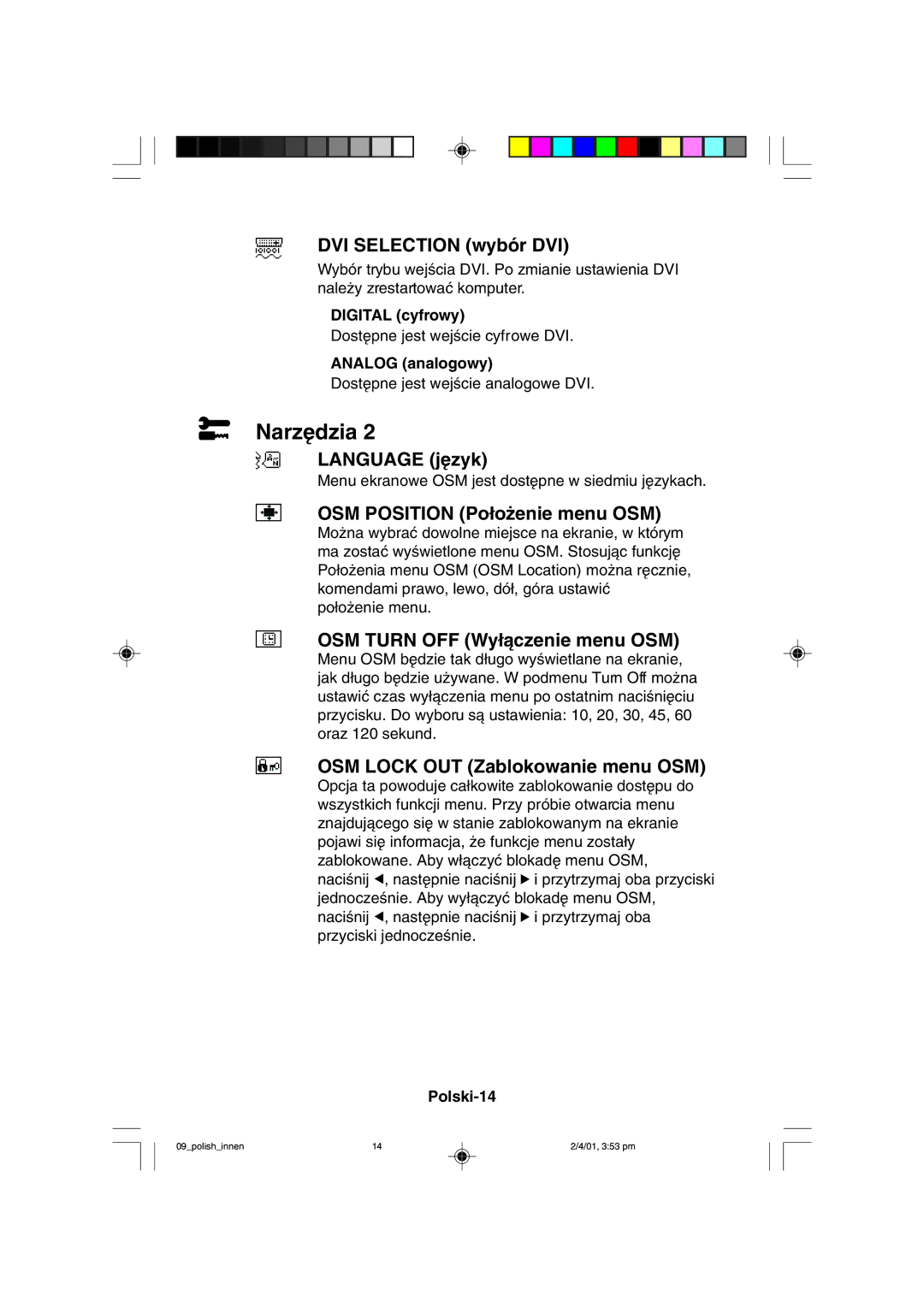 NEC LCD1850X user manual Language j´zyk 