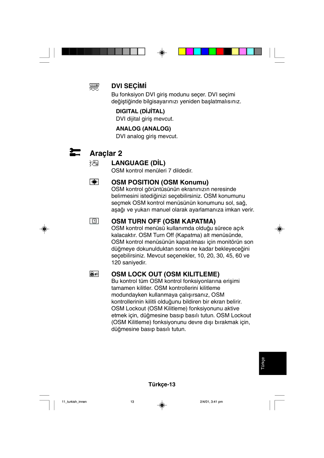 NEC LCD1850X user manual Dvi Seç∑M∑ 