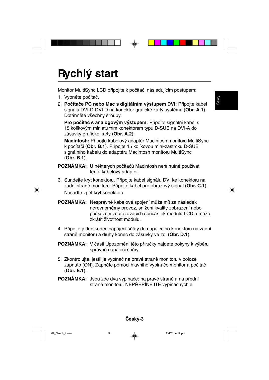 NEC LCD1850X user manual Rychl˘ start 