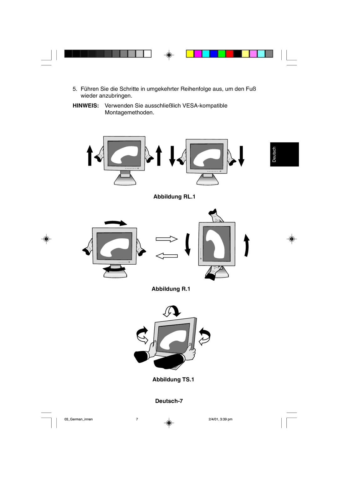 NEC LCD1850X user manual Abbildung RL.1 Abbildung R.1 Abbildung TS.1 Deutsch-7 