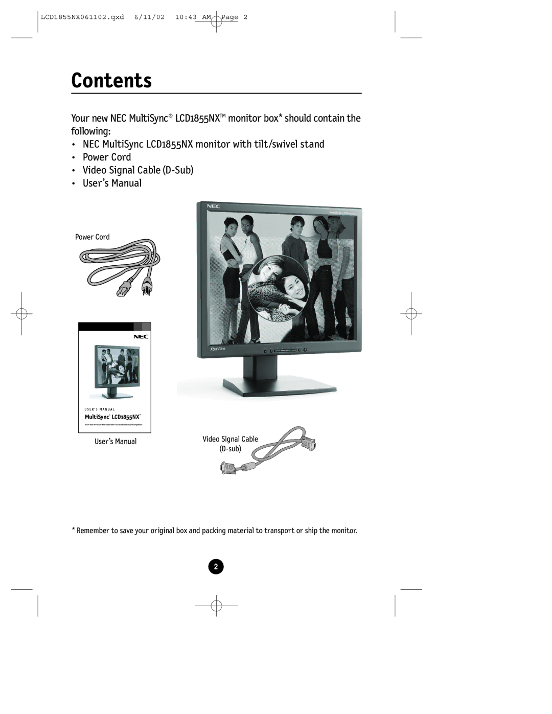 NEC LCD1855NX manual Contents 