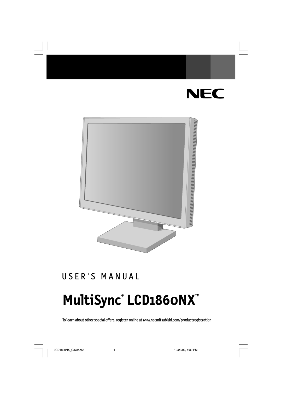 NEC user manual MultiSync LCD1860NX 