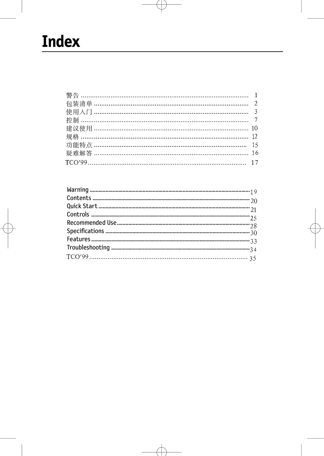 NEC LCD1504M, LCD1904M, LCD1704M manual Index 