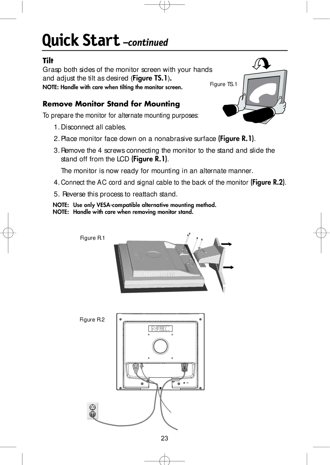 NEC LCD1704M, LCD1904M, LCD1504M manual Tilt 