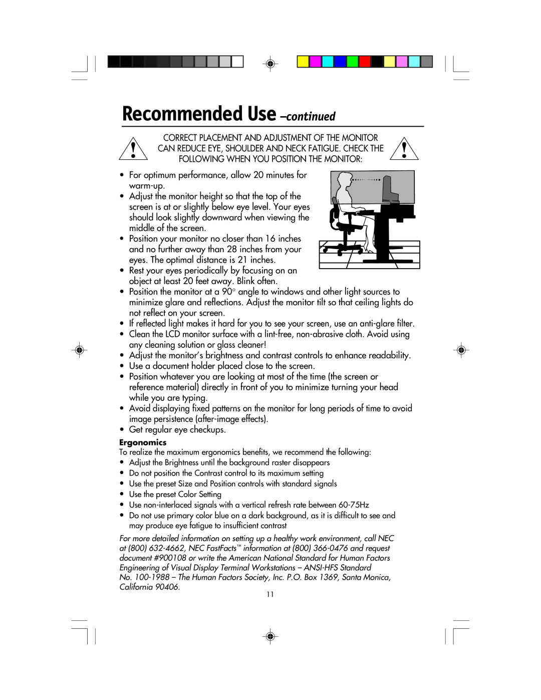 NEC LCD1920NX manual Recommended Use -continued 