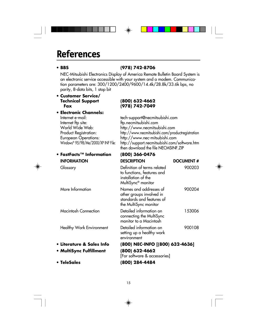 NEC LCD1920NX manual References, Document # 