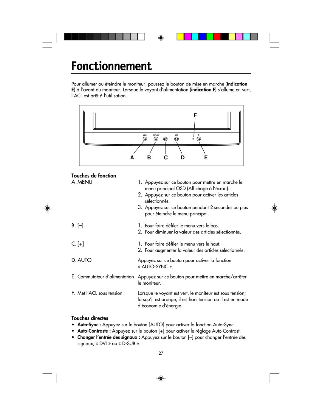 NEC LCD1920NX manual Fonctionnement 