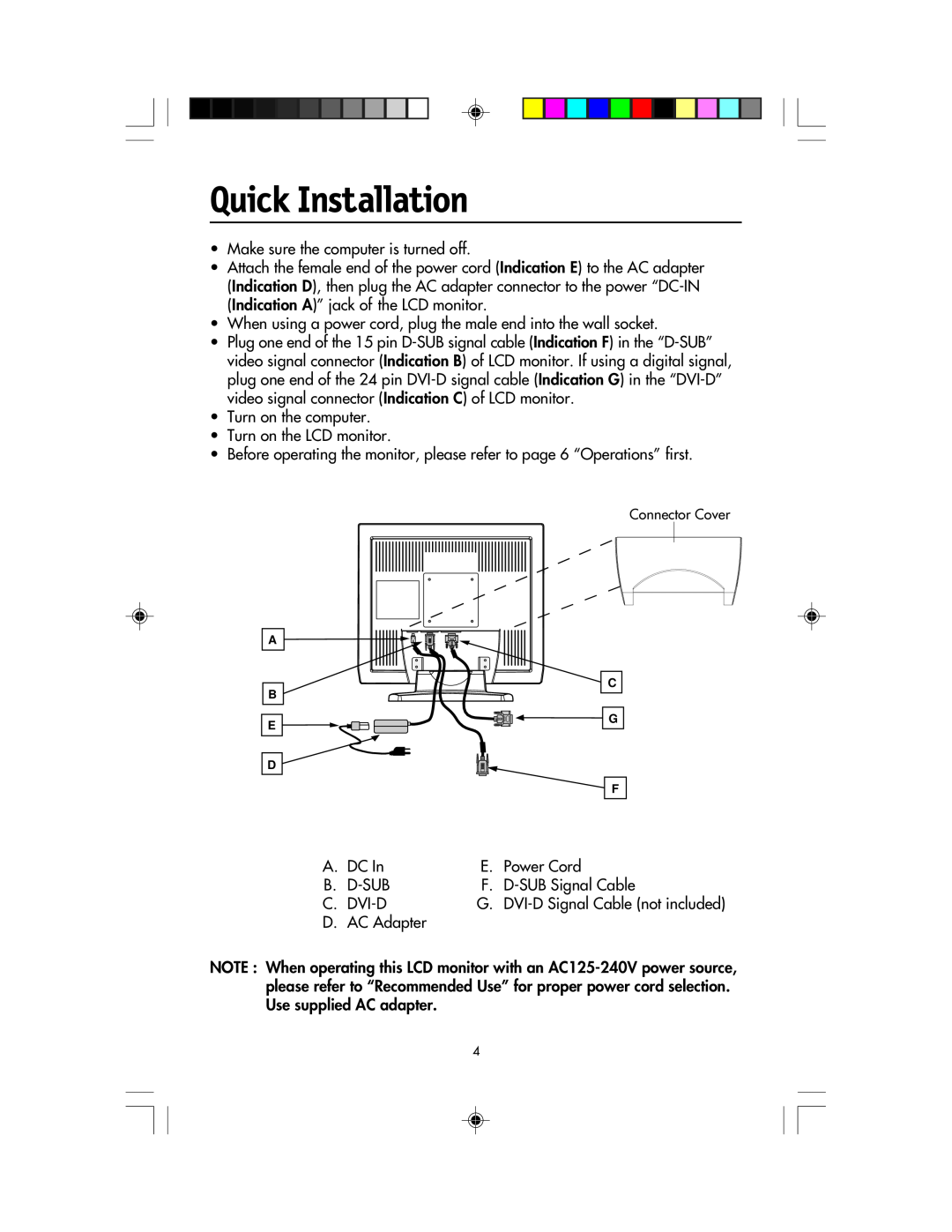 NEC LCD1920NX manual Quick Installation 