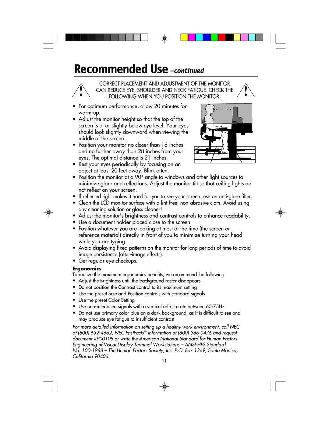 NEC LCD1920NX manual Ergonomics 