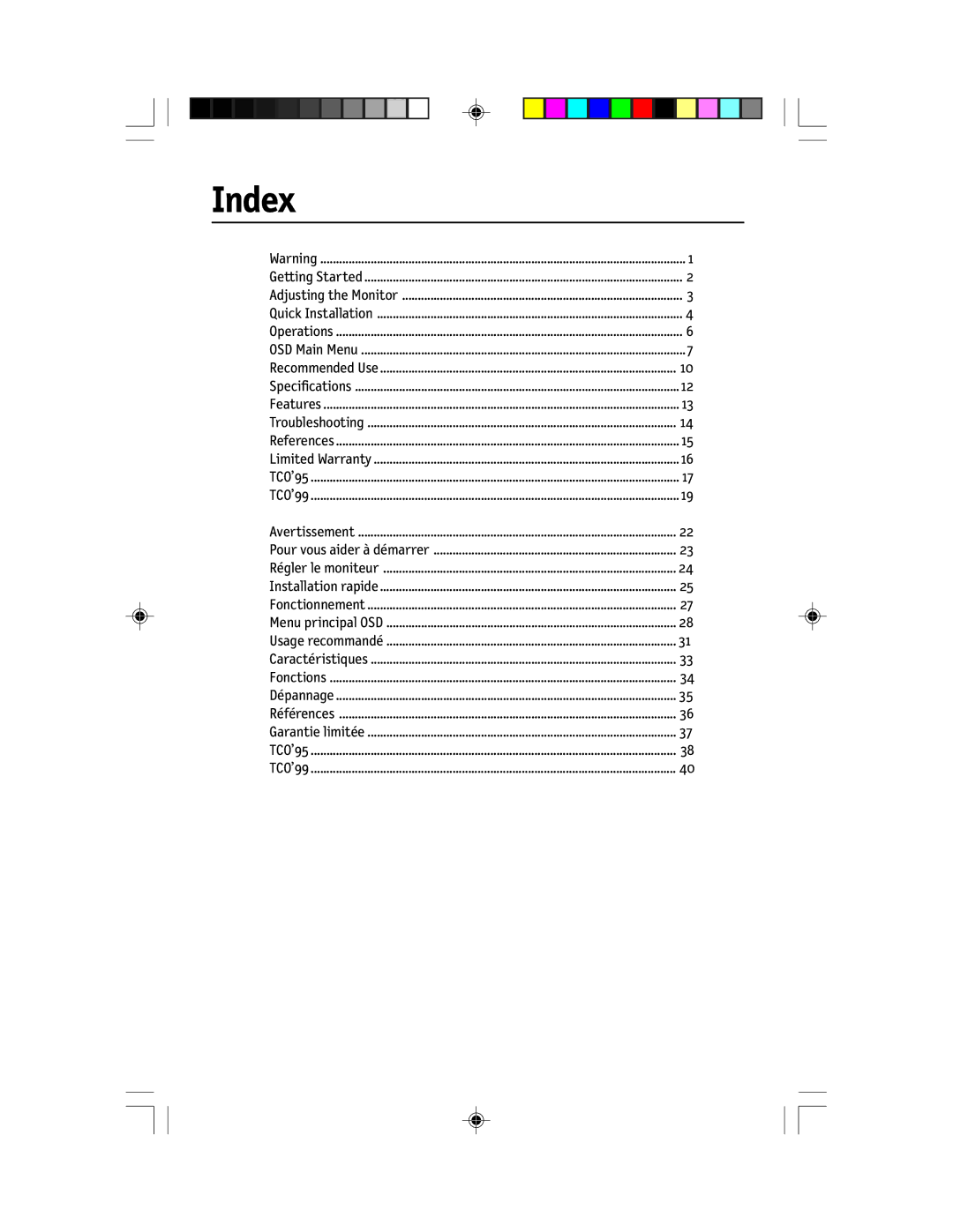 NEC LCD1920NX manual Index, Pour vous aider à démarrer 