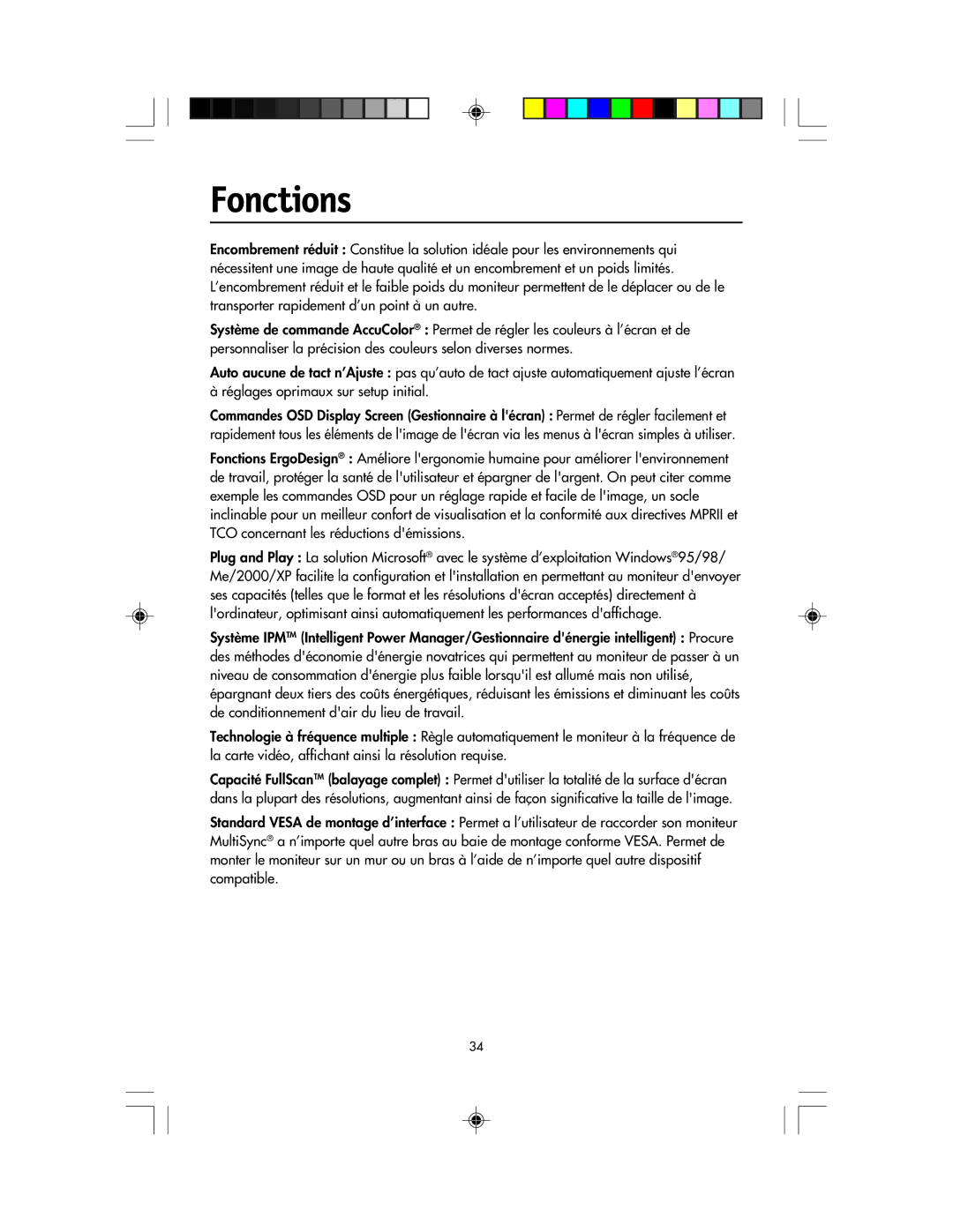 NEC LCD1920NX manual Fonctions 