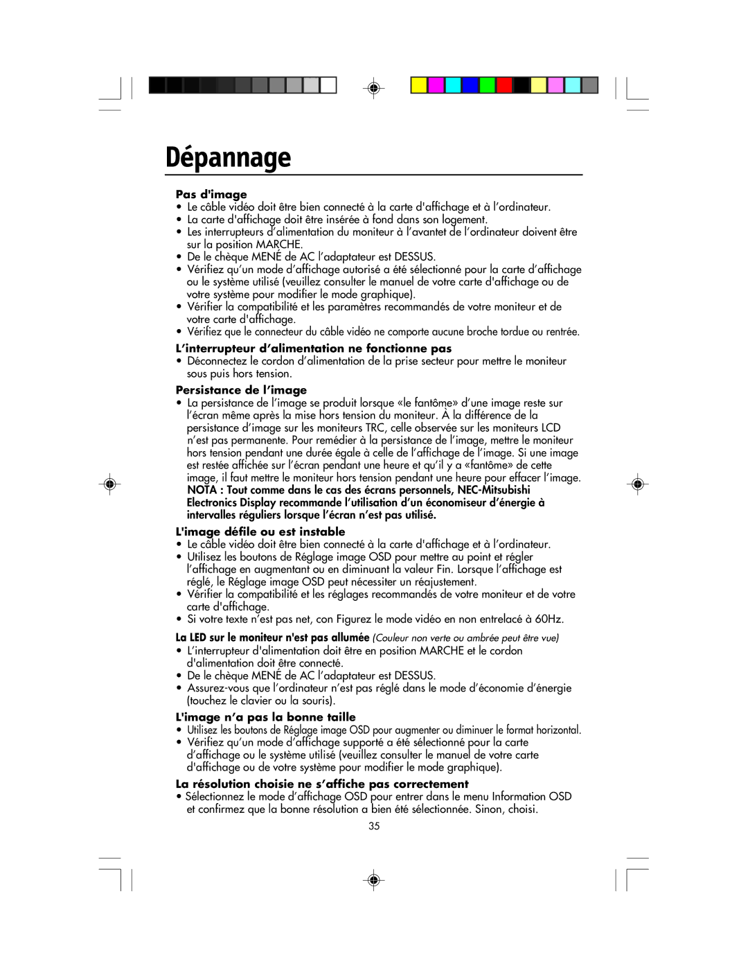 NEC LCD1920NX manual Dépannage 