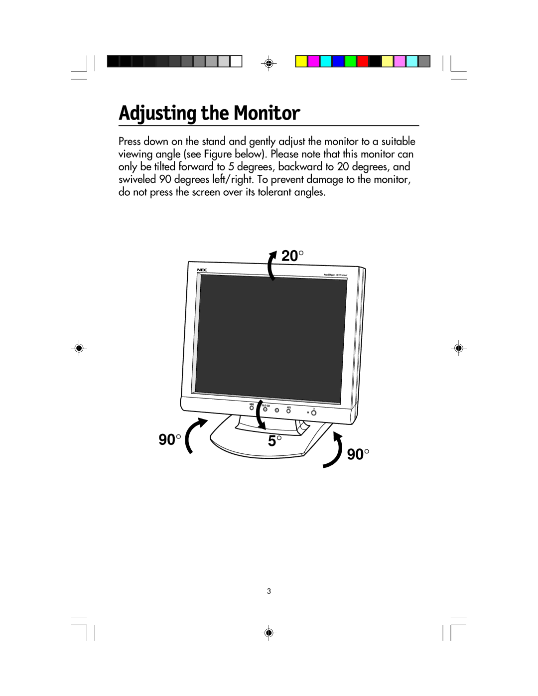 NEC LCD1920NX manual Adjusting the Monitor 