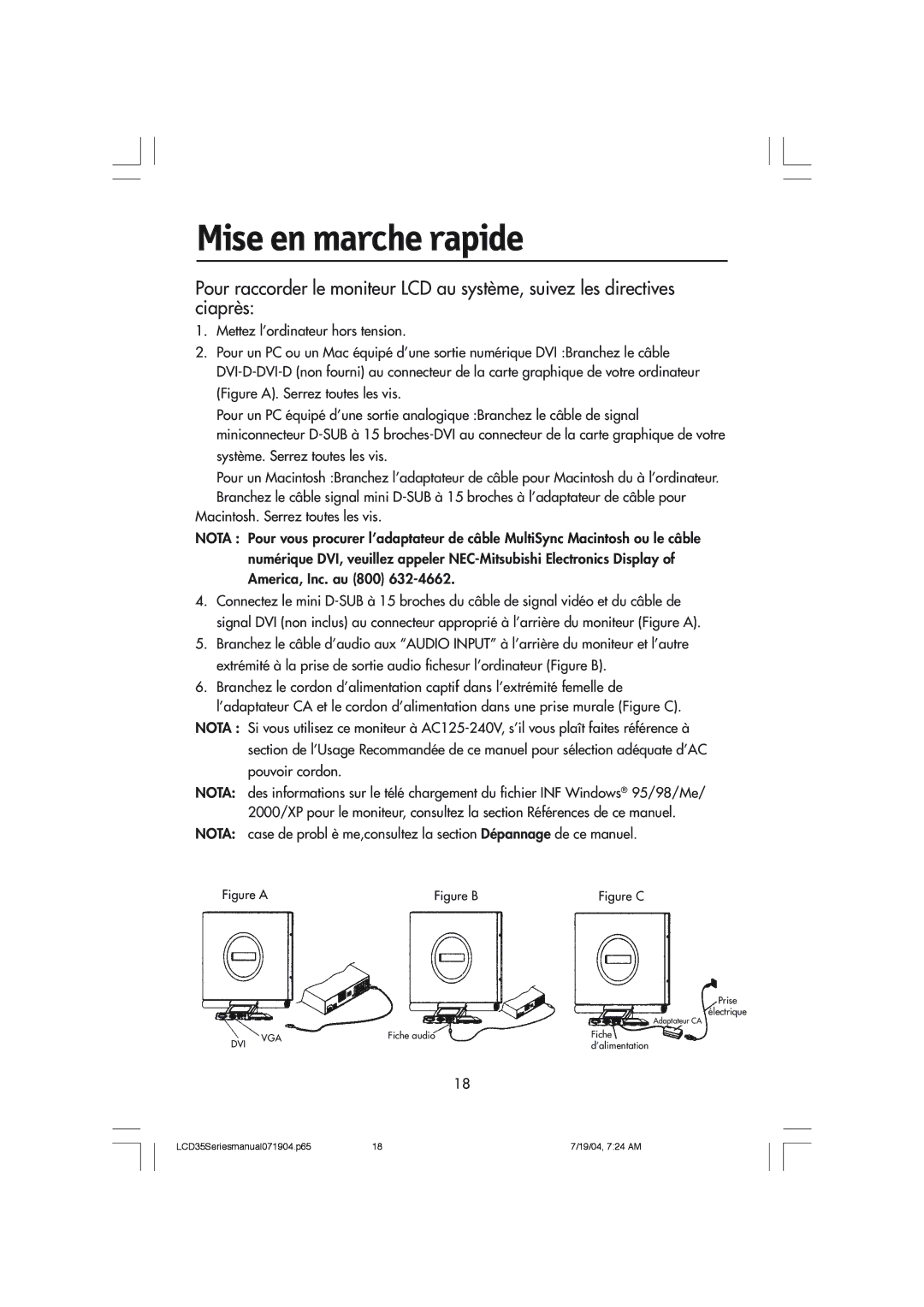 NEC LCD1935NXM, LCD1735NXM manual Mise en marche rapide, Figure a 