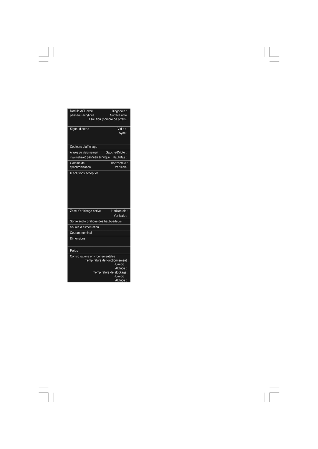 NEC LCD1935NXM, LCD1735NXM manual Fiche technique, Module ACL avec 