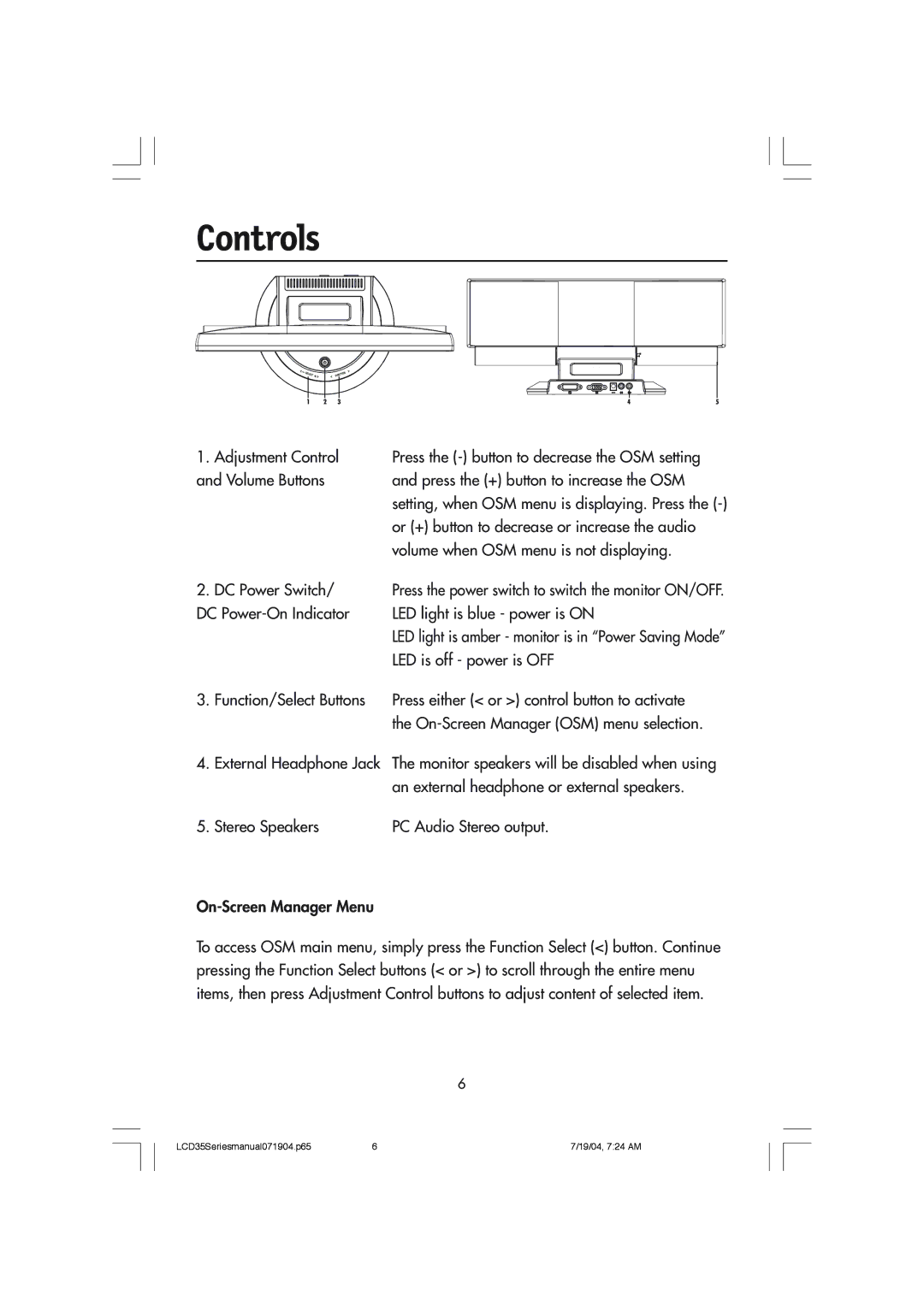 NEC LCD1935NXM, LCD1735NXM manual Controls 