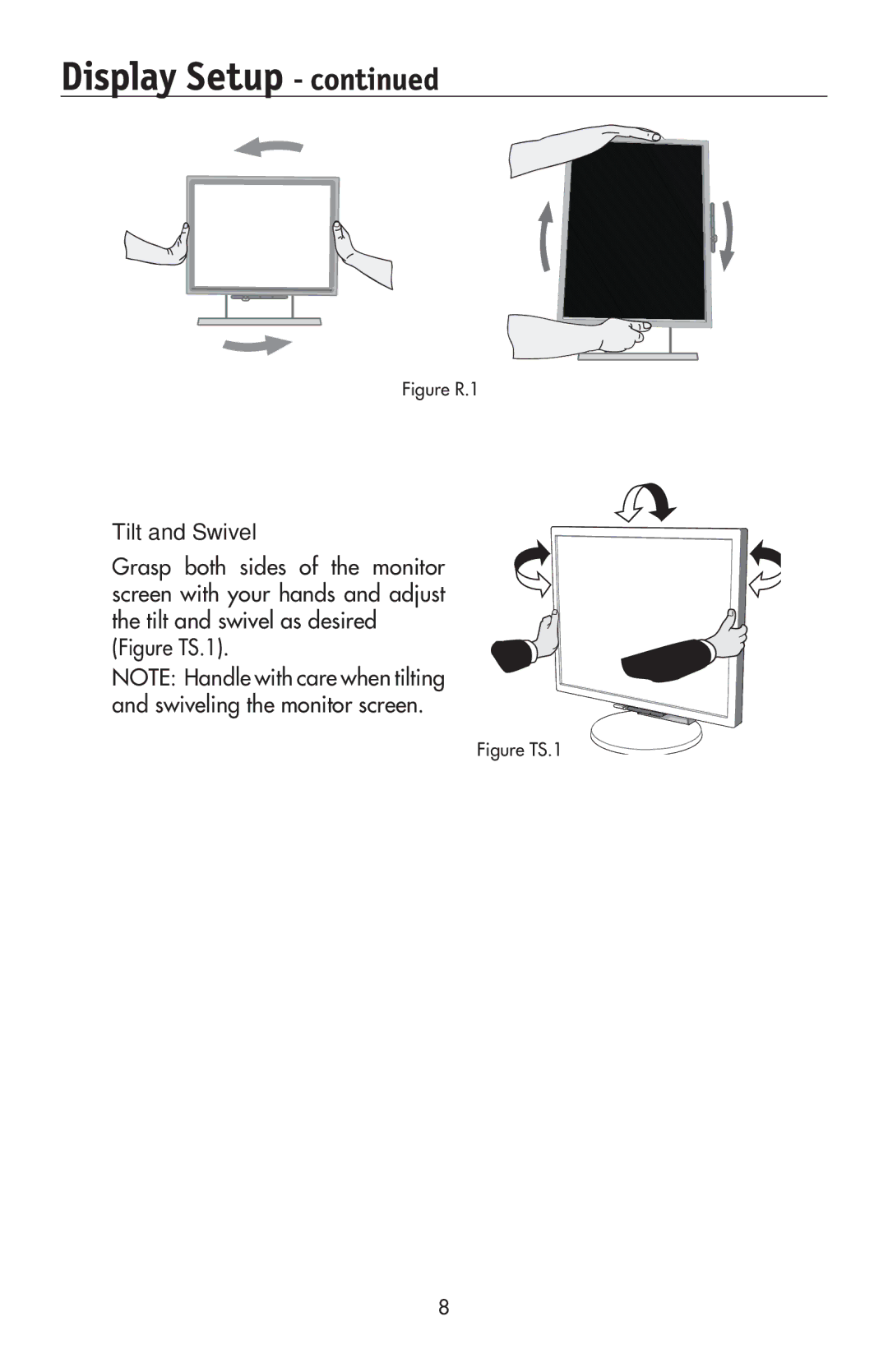 NEC LCD195NXM user manual Display Setup, Tilt and Swivel 