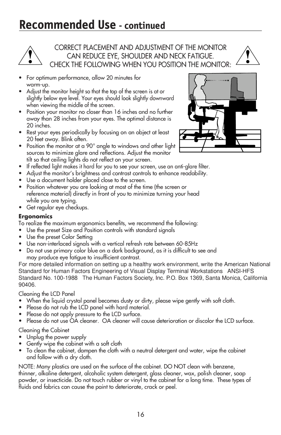 NEC LCD195NXM user manual Ergonomics 