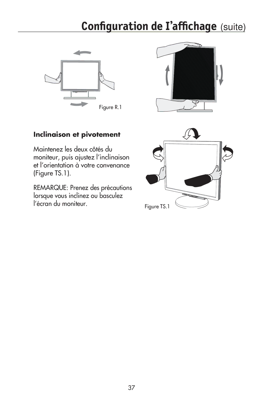 NEC LCD195NXM user manual Inclinaison et pivotement, Figure TS.1 