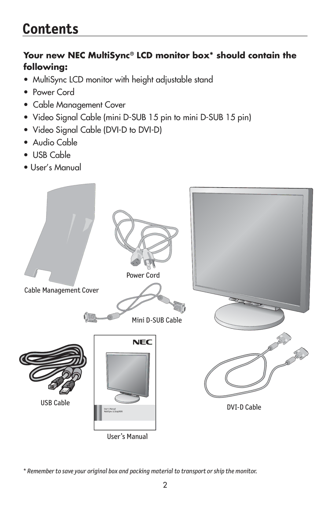 NEC LCD195NXM user manual Contents 