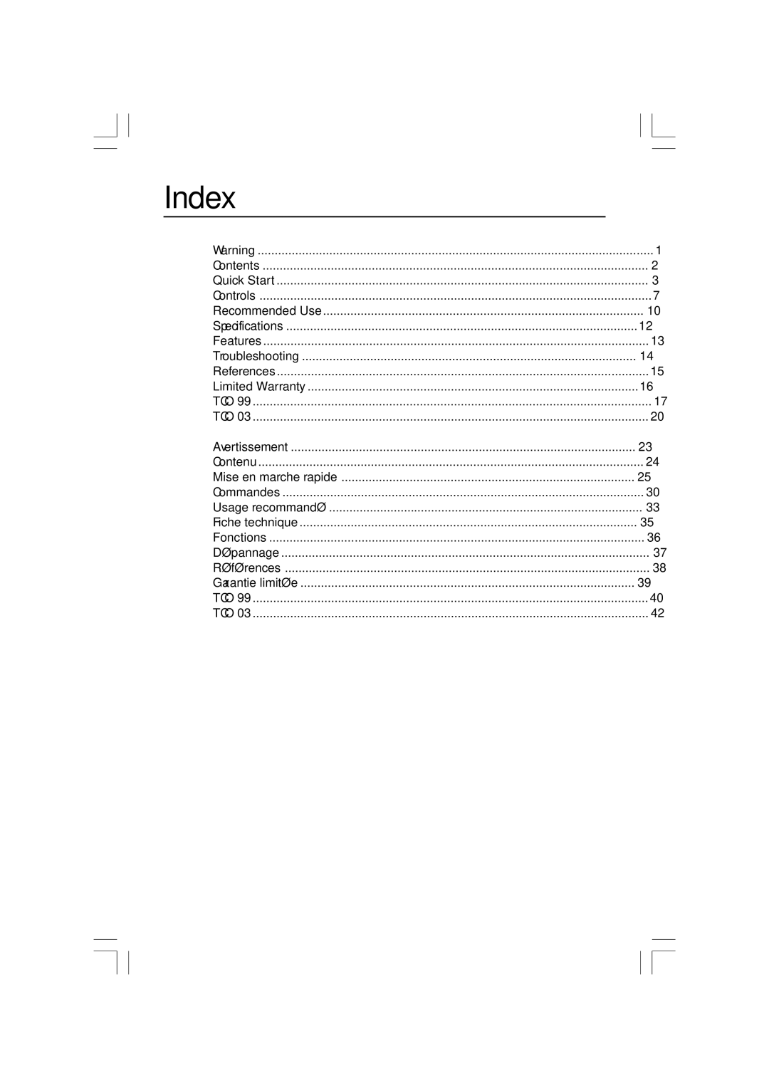 NEC LCD1960NXI manual Index 