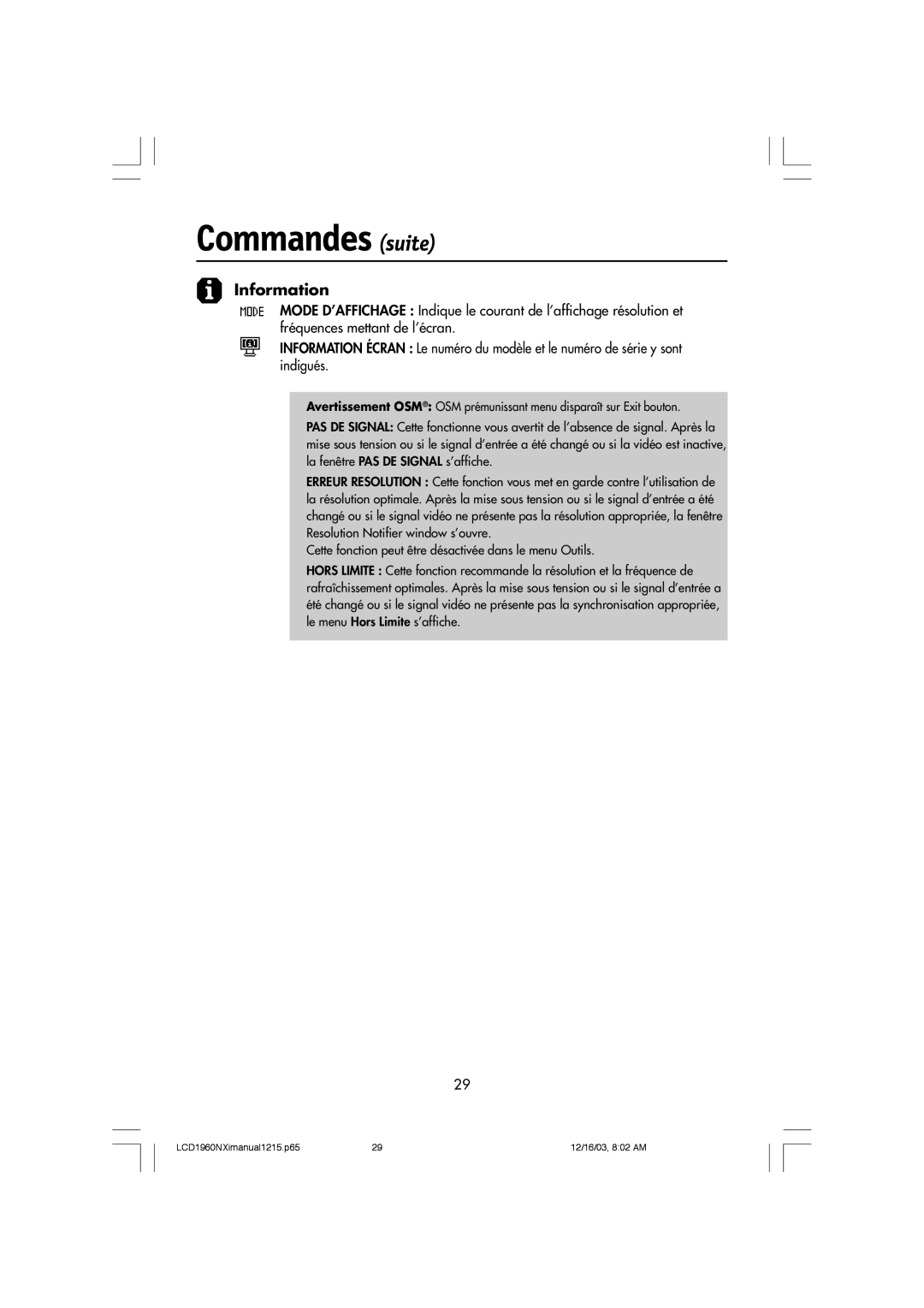 NEC LCD1960NXI manual Information 