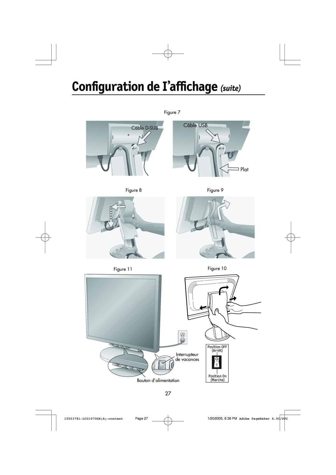 NEC user manual Configuration de I’affichage suite, Position On Marche, 15503781-LCD1970GXA-content, Page 